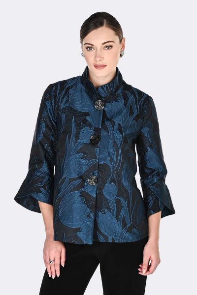 Bell Cuff Sleeve Print Jacket Dark Teal 269306 CC37457 front