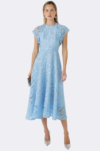Cap Sleeve A Line Dress Blue D05 S26 CC36990 front+jacket