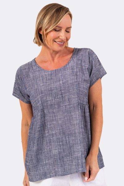 Cap Sleeve Gathered Top Navy SA173 CC37047 front