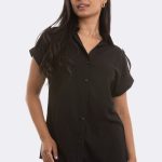 Cap Sleeve Tab Shoulder Shirt Black 84243 CC37106