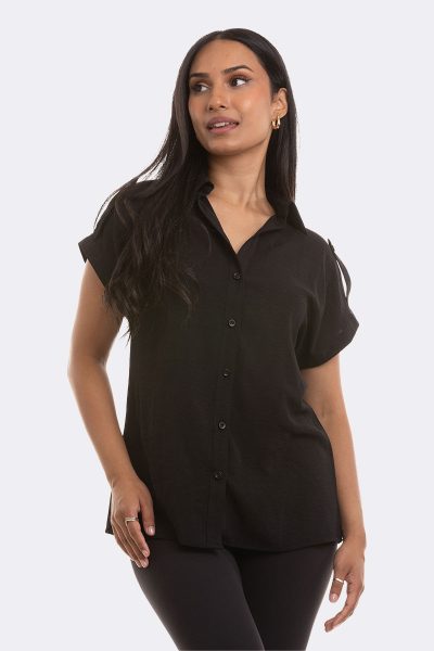 Cap Sleeve Tab Shoulder Shirt Black 84243 CC37106