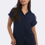 Cap Sleeve Tab Shoulder Shirt Navy 84243 CC37106