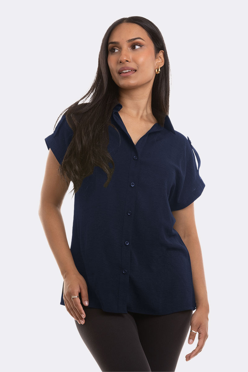 Cap Sleeve Tab Shoulder Shirt Navy 84243 CC37106