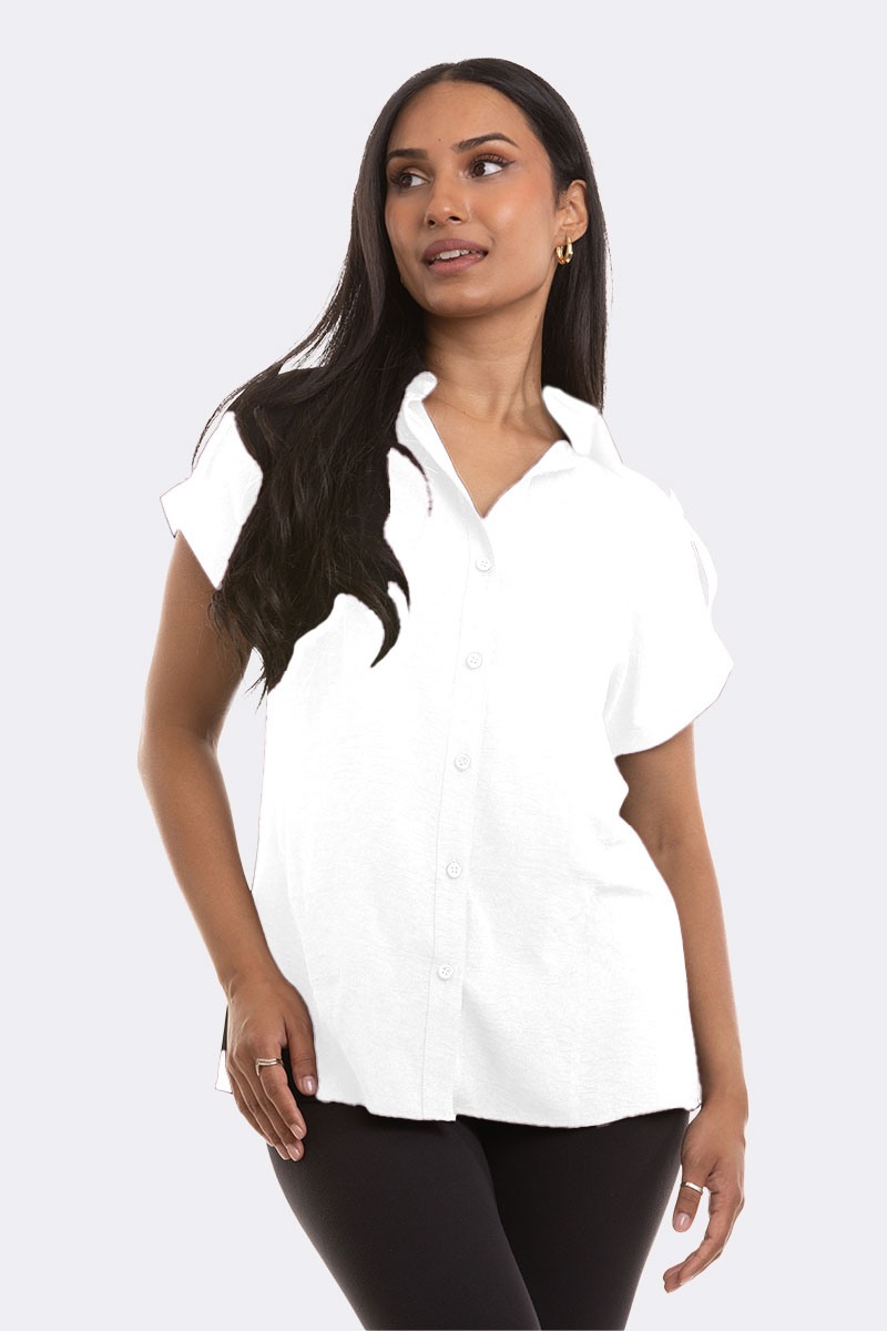 Cap Sleeve Tab Shoulder Shirt White 84243 CC37106