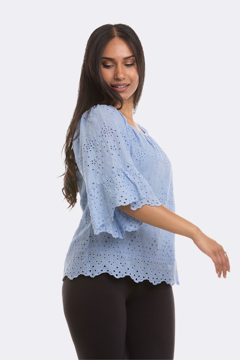 Elbow Sleeve Broderie Top Sky M 1916 CC37103 2