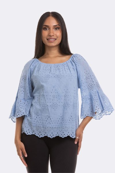 Elbow Sleeve Broderie Top Sky M 1916 CC37103