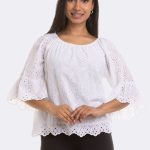 Elbow Sleeve Broderie Top White M 1916 CC37103