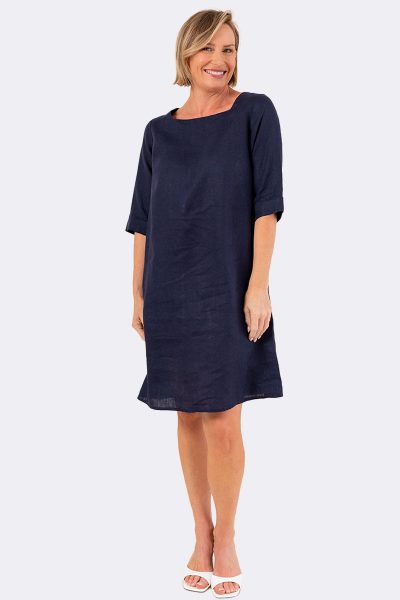 Elbow Sleeve Square Neck Dress Navy SA126 CC37041 front