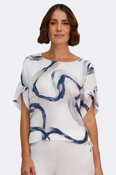 Envelope Sleeve Linen Top White Navy SA181 CC37048 front 2