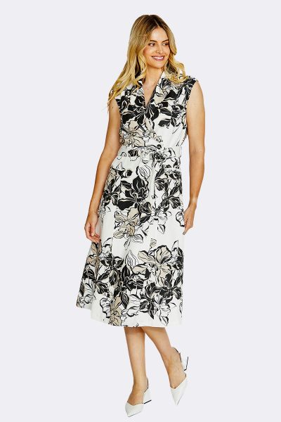 Floral Sleeveless Shirt Dres Beige Black P615504 CC37482 front