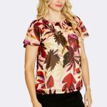 Flutter Sleeve Print Top Pink Beige P615336 CC37518 angle