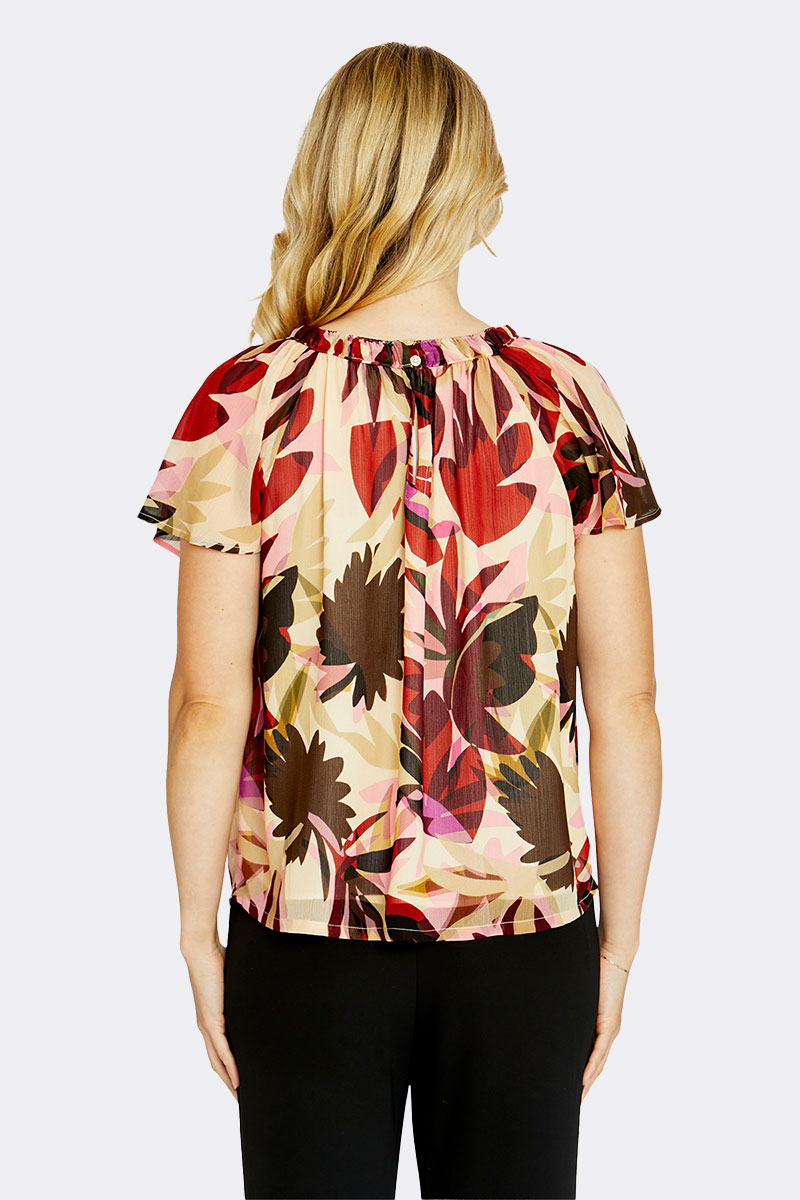 Flutter Sleeve Print Top Pink Beige P615336 CC37518 back