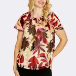 Flutter Sleeve Print Top Pink Beige P615336 CC37518 front