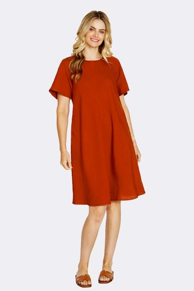 Ladder Trim A Line Dress Rust P615529 CC37522 front