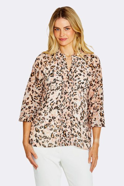 Long Sleeve Frill Neck Print Top Musk P615352 CC37519 front 2