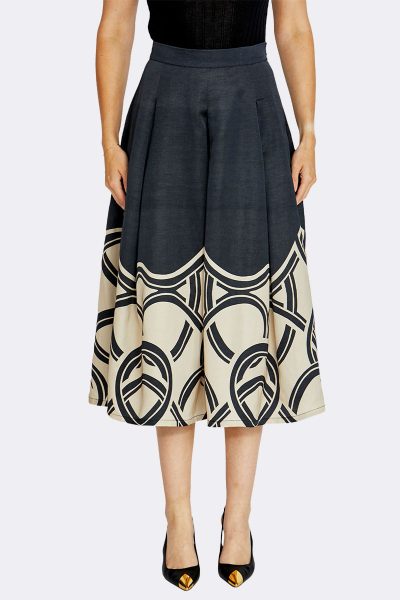 Pinted Flared Skirt Black Beige P615600 CC37485 front 2