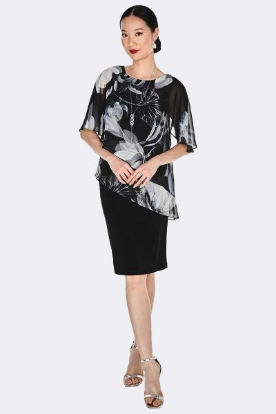 Print Chiffon Layer Dress Black Grey 269254 CC37443 front