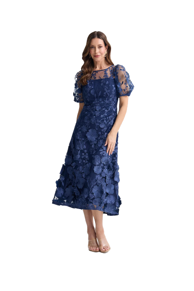 Puff Slv Embroid Dress Navy Tl1183 CC36937 front 2