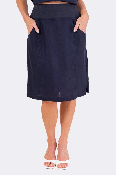 Rib Waist Linen Skirt Navy SA135 CC37043 front