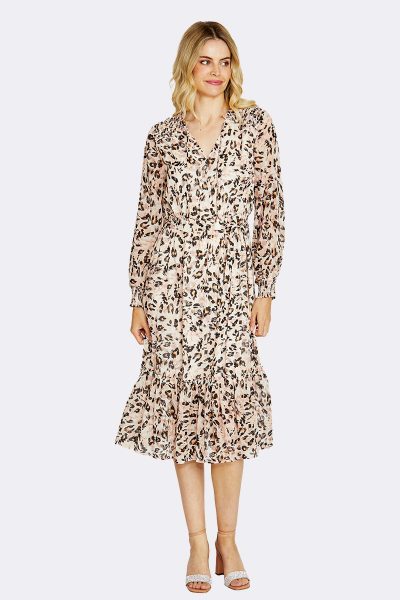 Shirred Detail Tie Neck Midi Dress Musk P615542 CC37524 front