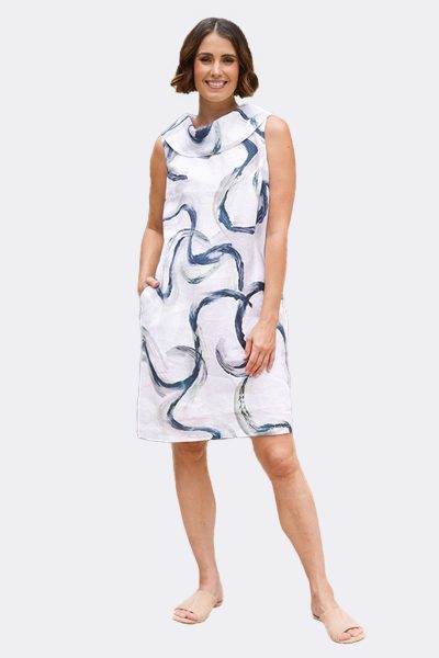 Sleeveless Cowl Nk Dress White Navy SA186 CC37050 front full