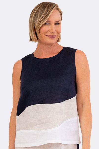 Spliced Zip Tank Top Navy White SA154 CC37045 front 2