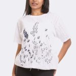 Tie Waist Short Sleeve Print Top White Blue 95282 CC37102
