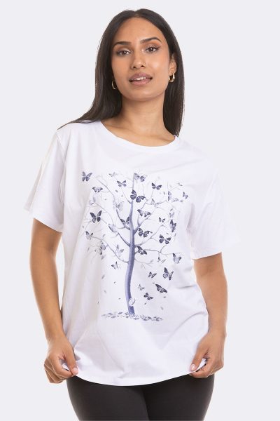 Tree Print Tee White Blue 95252 CC37095