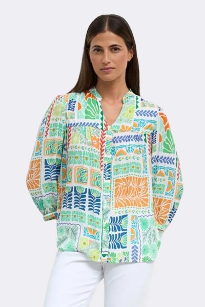 3 4 Sleeve V Neck Print Shirt Lime Tkimberly CC37118 front
