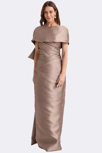 Back Detail Ruched Long Dress Latte Tl1246 CC36932 front