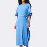 Bell Sleeve Draped Dress Cornflower 271754 CC37690 angle