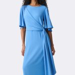 Bell Sleeve Draped Dress Cornflower 271754 CC37690 front