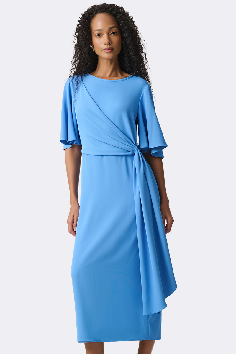Bell Sleeve Draped Dress Cornflower 271754 CC37690 front