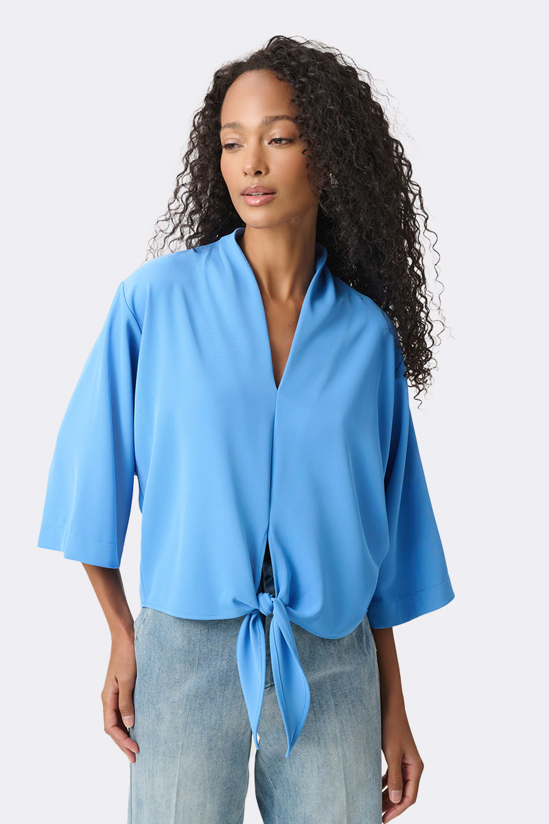 Boxy Front Tie Top Cornflower 271030 CC37706 front2