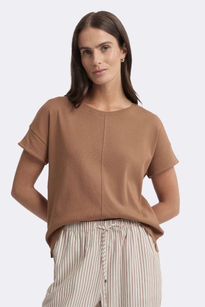 Cap Sleeve Round Neck Boxy Tee Clay Ytwn3047 CC37328 front