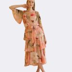 Chiffon Fit Flare Dress Apricot 271746 CC37694 angle