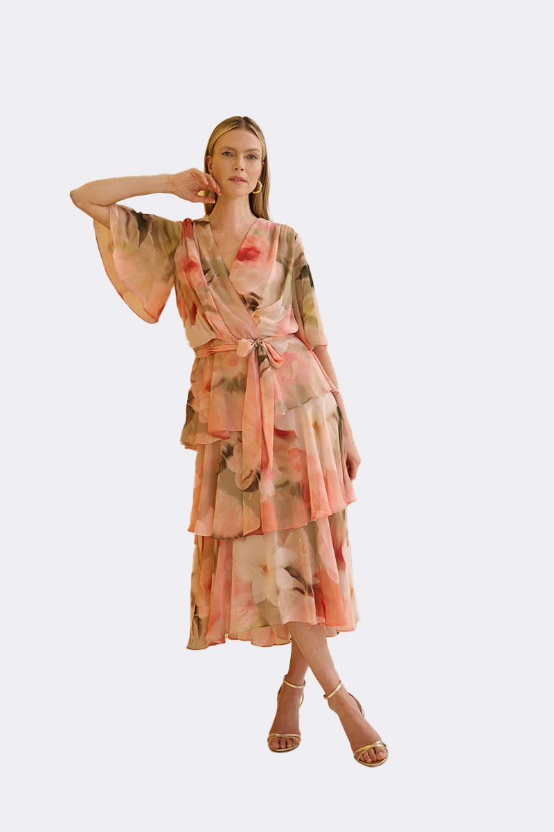Chiffon Fit Flare Dress Apricot 271746 CC37694 angle