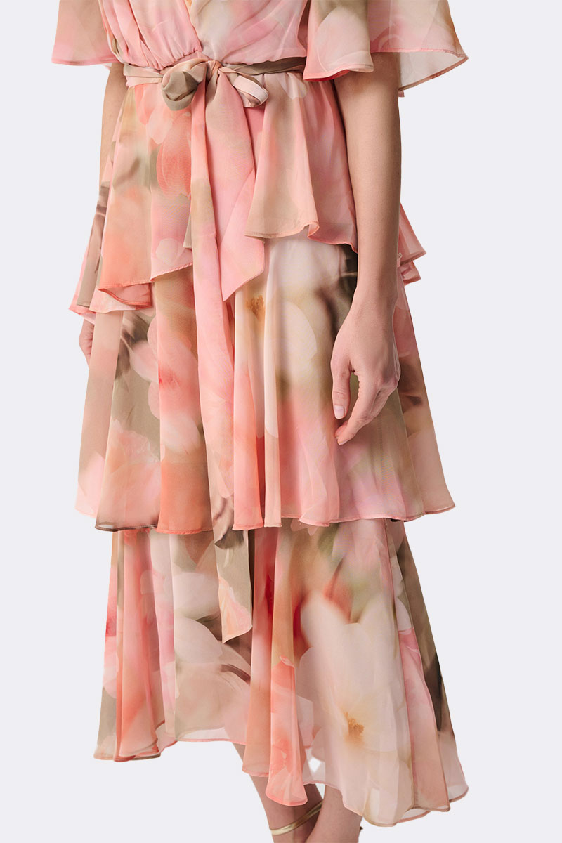 Chiffon Fit Flare Dress Apricot 271746 CC37694 close