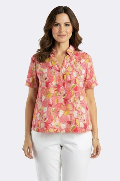 Collared Placket Top Coral J6353 CC37550