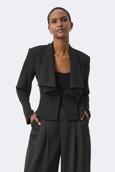 Draped Collar Crop Jacket Black 264072 CC37663 front