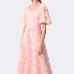 Embroidered Mesh Fit Flare Dress Peach 271767 CC37713 angle