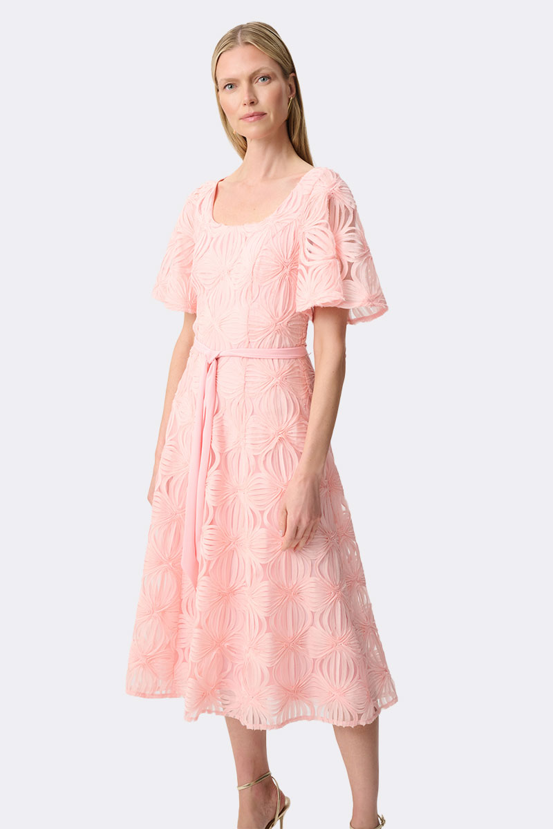 Embroidered Mesh Fit Flare Dress Peach 271767 CC37713 angle