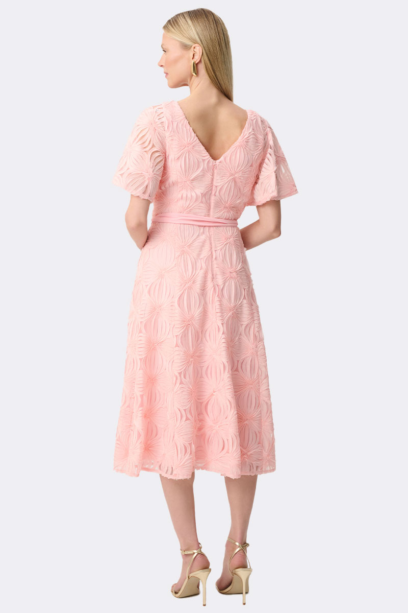 Embroidered Mesh Fit Flare Dress Peach 271767 CC37713 back