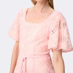 Embroidered Mesh Fit Flare Dress Peach 271767 CC37713 detail