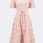 Embroidered Mesh Fit Flare Dress Peach 271767 CC37713 dress