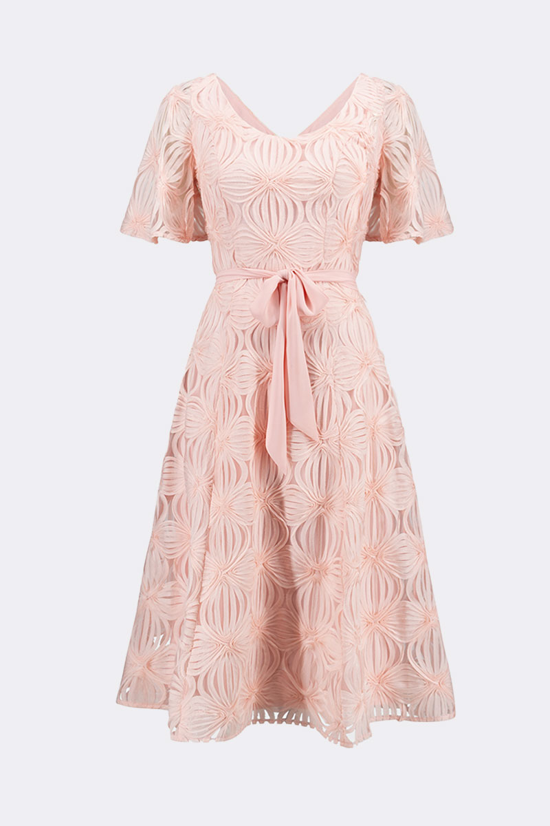 Embroidered Mesh Fit Flare Dress Peach 271767 CC37713 dress