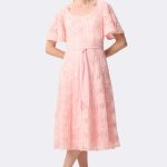 Embroidered Mesh Fit Flare Dress Peach 271767 CC37713 front