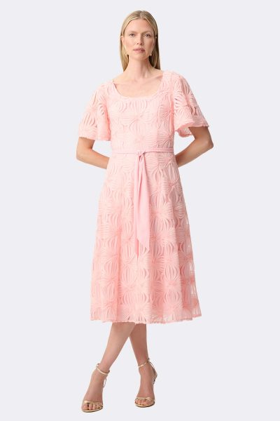 Embroidered Mesh Fit Flare Dress Peach 271767 CC37713 front