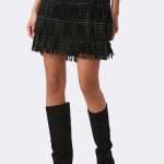 Faux Suede Fringe Skirt Black 264918 CC37669 front