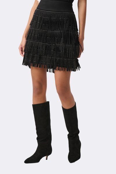 Faux Suede Fringe Skirt Black 264918 CC37669 front